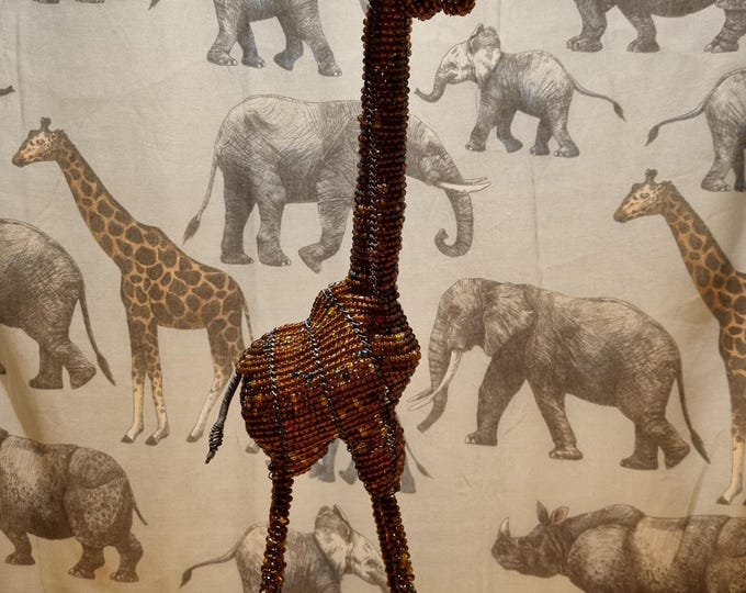Tall Beaded Giraffe Sculpture: Handmade African Wire Art Decor