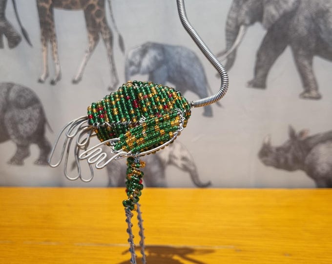 Beaded Ostrich Sculpture: African Wire Art, Fair Trade Decor