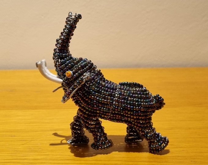 Beaded African Wild Dog Sculpture: Handmade Wire & Glass Bead Art