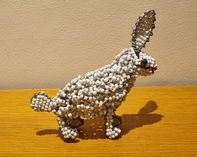 Beaded Bunny Figurine: African Wire & Glass Bead Sculpture, Fair Trade Decor