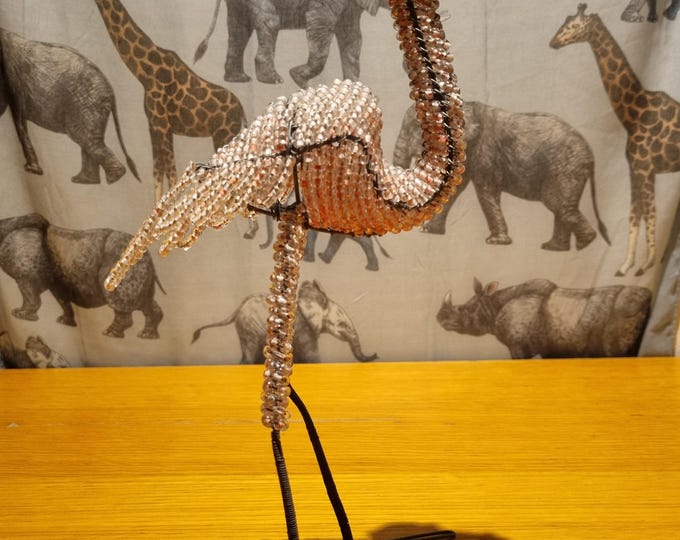 Handmade Beaded Flamingo Sculpture: African Wire Art Decor