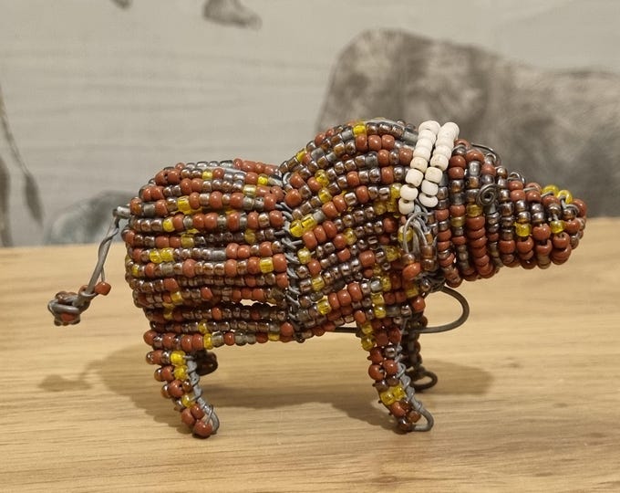 Vibrant Buffalo Sculpture: Handcrafted Glass Bead Art from South Africa