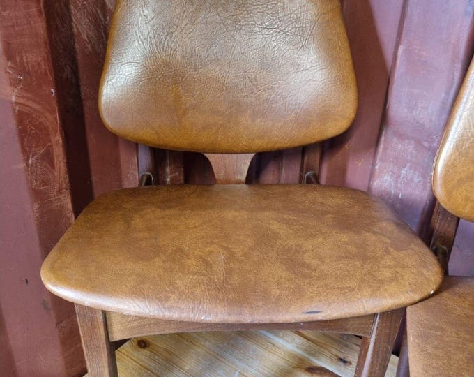 COLLECTION ONLY. Vintage Elliots of Newbury Dining Mustard Brown Teak / Vinyl 1960s Chair