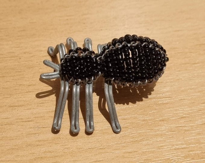 Black Beaded Spider Sculpture: African Wire Art, Gothic Halloween Decor