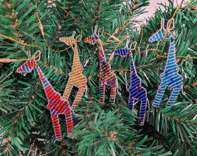 Giraffes Christmas Tree Decorations | South African Fair Trade Ornaments | Wildlife Decor - Handmade Beaded