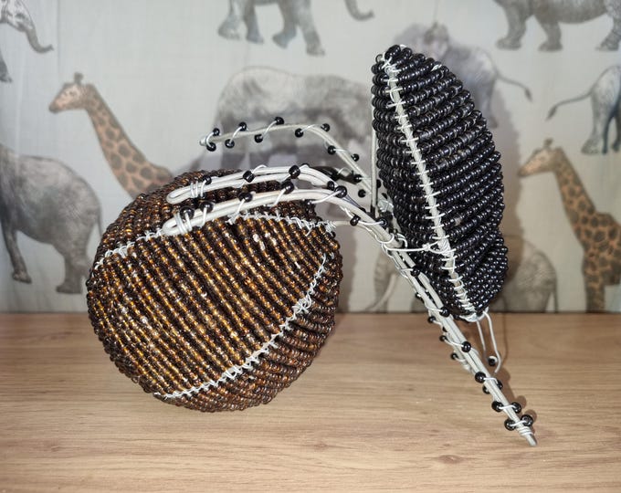 Handmade Beaded Dung Beetle Sculpture: African Folk Art Decor