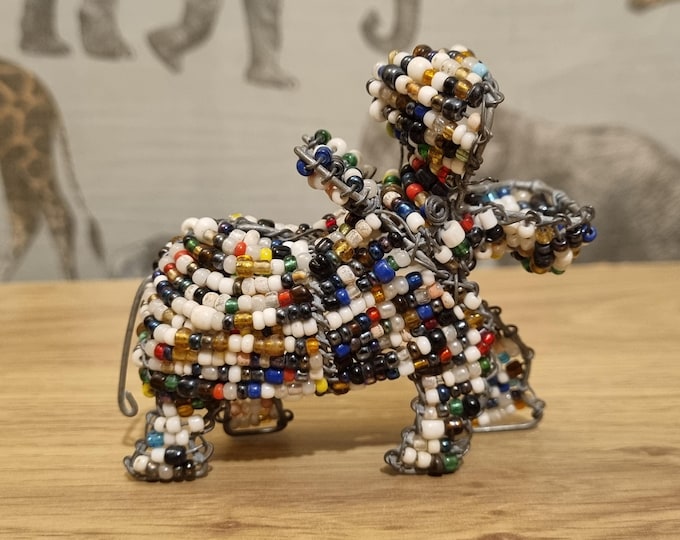 Beaded Hippo Sculpture: African Wire Art, Fair Trade Animal Decor