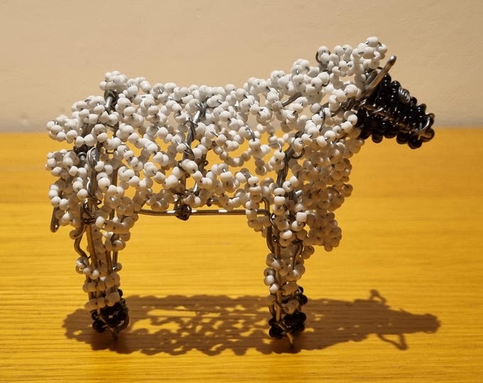 Beaded Sheep Figurine: African Wire & Glass Bead Sculpture, Fair Trade Decor