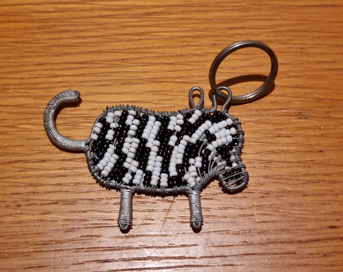 Handmade Beaded Zebra Keyring: Ethical African Safari Charm