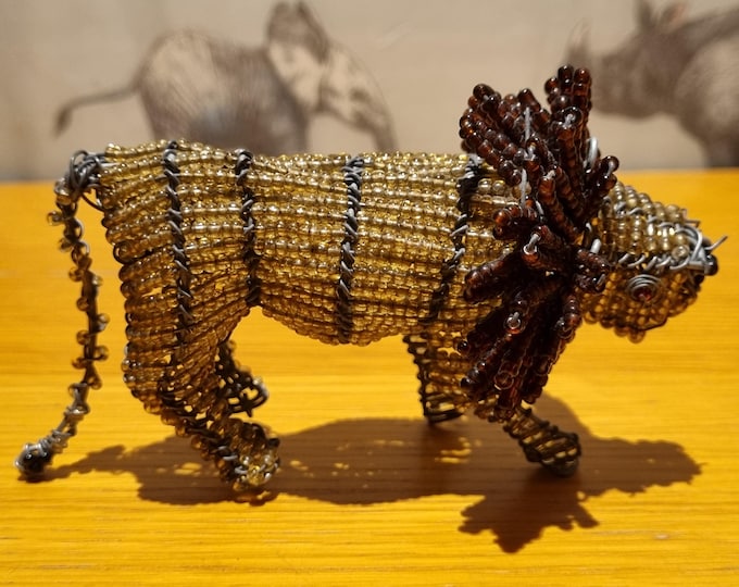 Beaded Lion Sculpture: African Wire Art - Ethical Safari Decor
