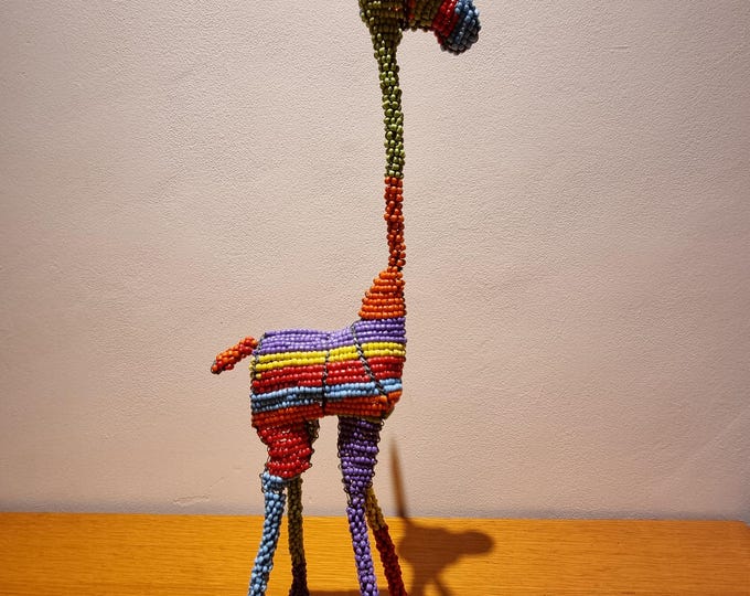 Tall Giraffe Sculpture – Colourful African Wire Art Decor (51cm) - Beaded - Handmade
