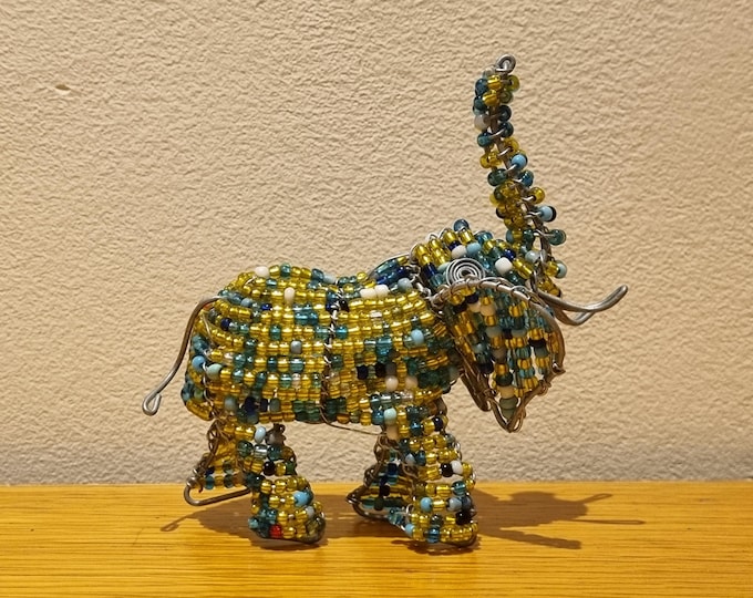Beaded Elephant Figurine: African Wire & Glass Bead Sculpture, Fair Trade Decor