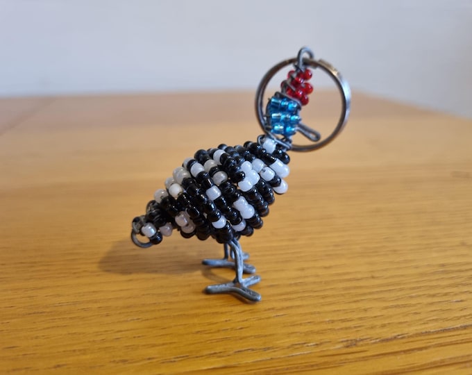 Handmade Guinea Fowl Beaded Keychain - Unique Gift from South Africa