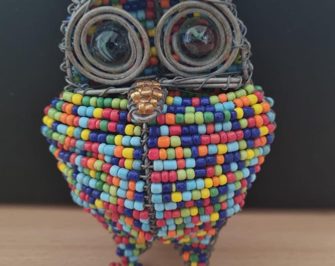Handmade Beaded Owl Sculpture: African Wire Art, Ethically Made