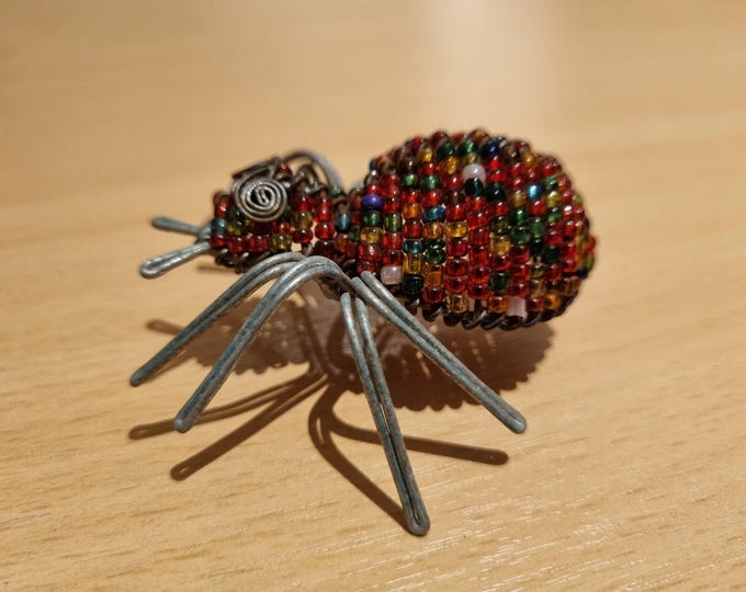 Handmade Beaded Spider Ornament: Colorful African Bead Art, 6cm