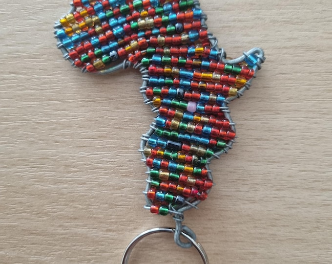 Beaded Map of Africa Rainbow nation Keyring: Handmade Wire Art Keychain