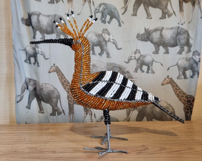Handmade Beaded Hoopoe Sculpture: African Bird Art (36cm)
