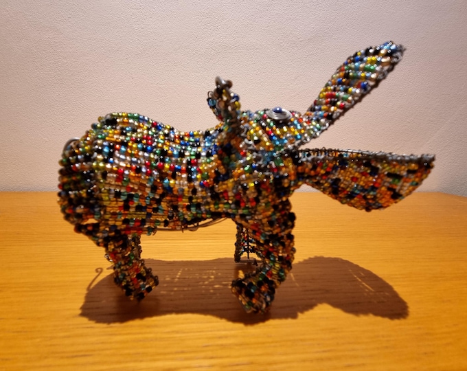 Beaded Hippo Figurine: African Wire & Glass Bead Sculpture, Fair Trade Decor