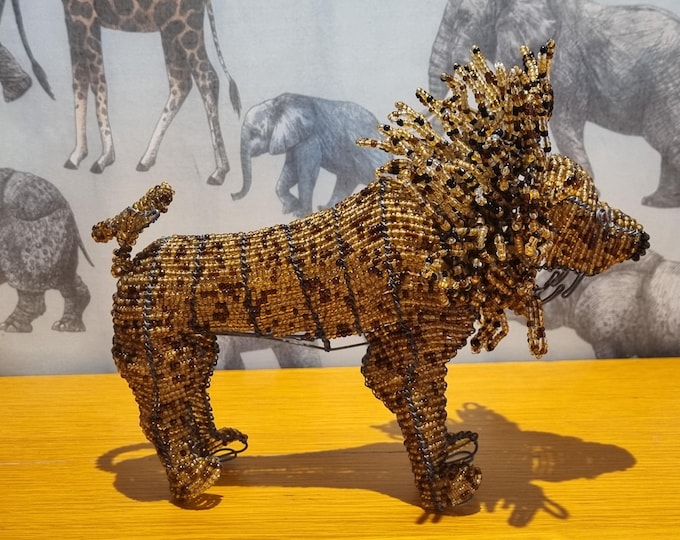 Handmade Beaded Lion Sculpture: African Wire Art Decor