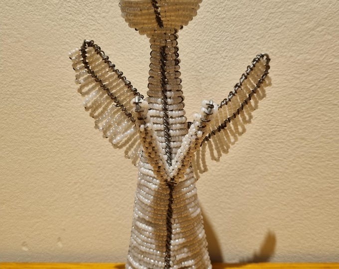 Handmade Beaded Angel Christmas Tree Topper – White Glass Holiday Decoration