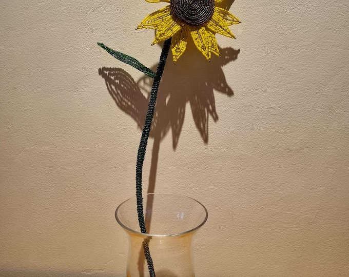 Handmade Beaded Sunflower – Wire Art | Floral Home Decor | Unique Long Stem Flower Gift