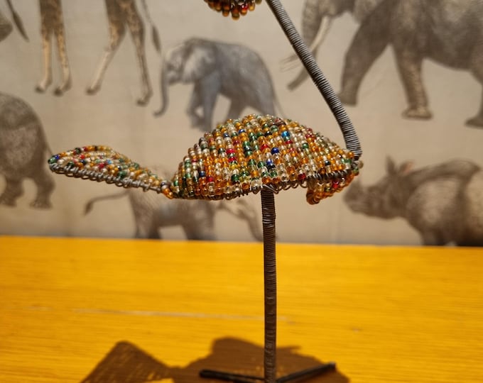 Beaded Crane Bird Sculpture: African Wire Art, Ethical Wildlife Decor