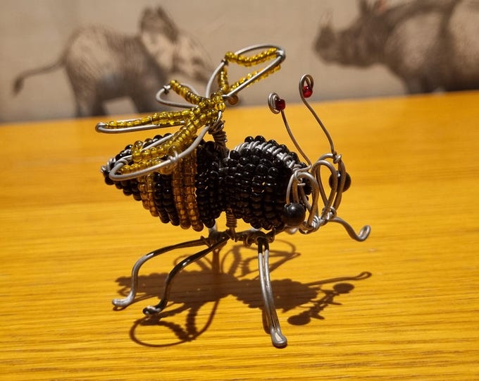 Handmade Beaded Wire Bee Ornament: African Fair Trade Garden Decor