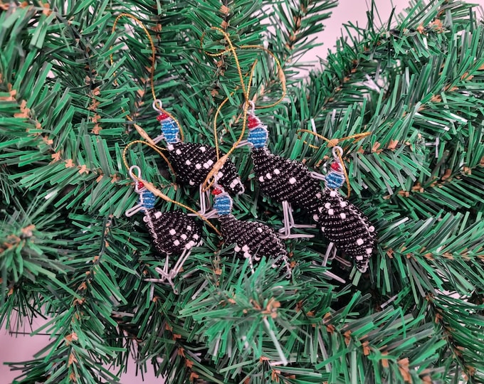 Handmade Beaded Guinea Fowl Christmas Ornament | South African Fair Trade