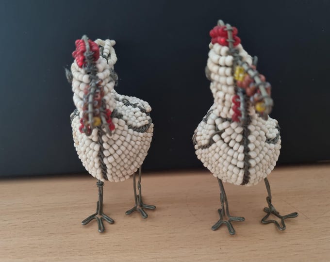Beaded Rooster Pair: African Wire Art - Fair Trade Farmhouse Decor