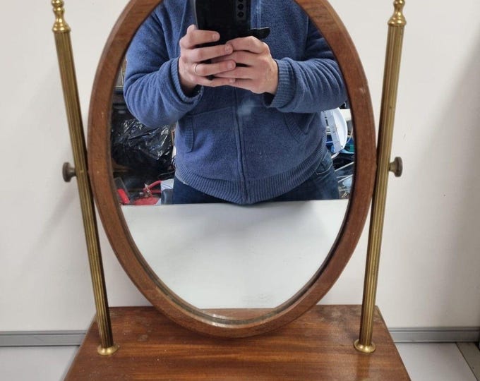 COLLECTION ONLY. 1920s Art Deco Brass & Wood Oval Swing Mirror