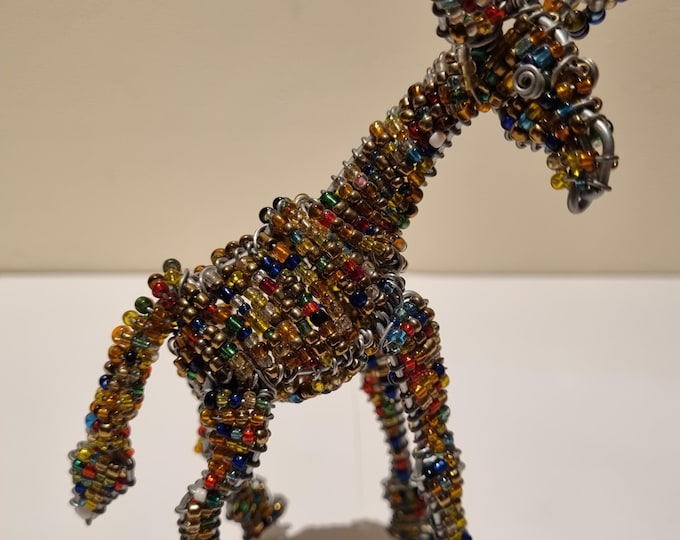 Handmade Beaded Giraffe Figurine: African Fair Trade Home Decor