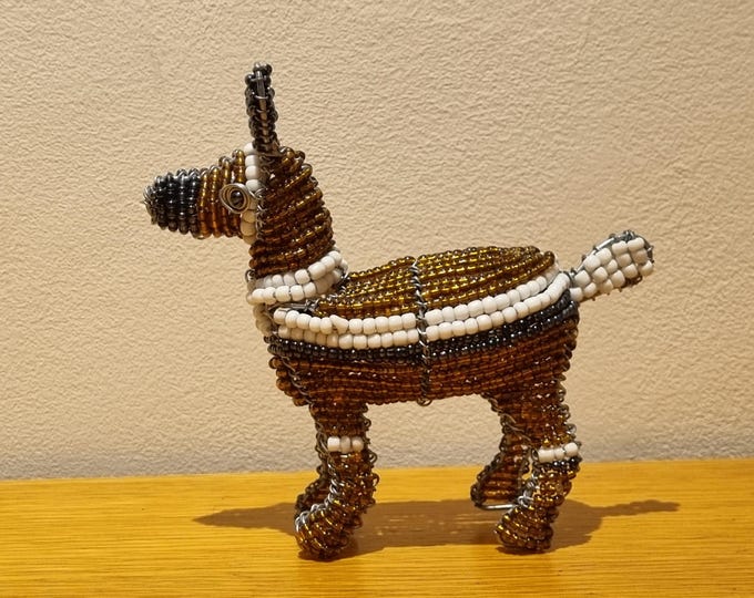 Handmade Beaded Wild Dog Figurine: African Wire Sculpture, Fair Trade Decor