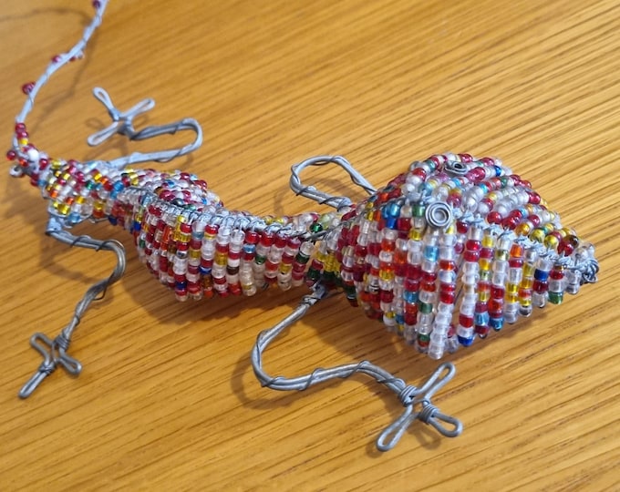 Colorful Glass Bead Gecko Lizard Sculpture - Quirky Wall Hanging Decor Piece from South Africa