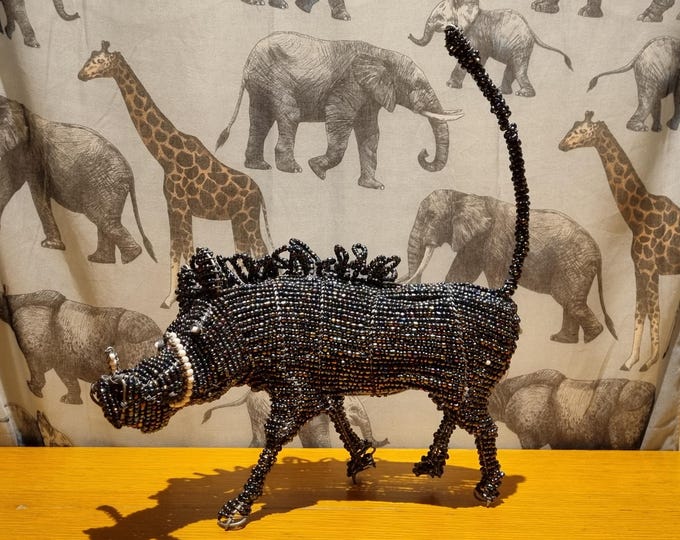 Large Beaded Warthog Sculpture: African Wire Art, Handmade in South Africa