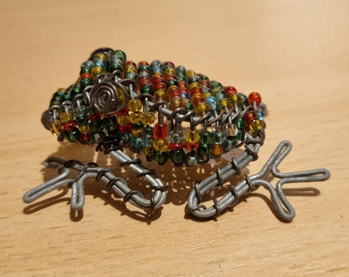 Beaded Frog Figurine: African-Inspired Wire & Glass Bead Animal Ornament