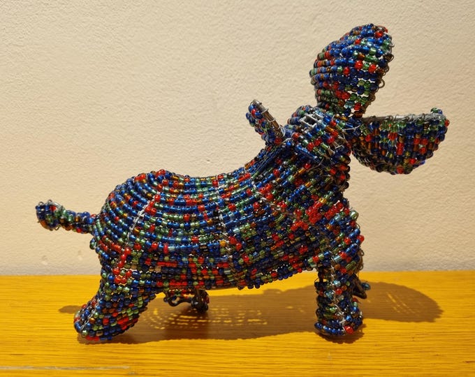 Beaded Hippo Figurine: African Wire & Glass Bead Sculpture, Fair Trade Decor