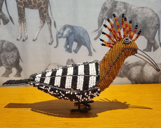 Handmade Beaded Hoopoe Bird Sculpture: African Wire Art Decor