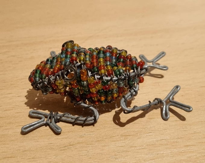 Handmade Beaded Frog Ornament: South African Wire Art Sculpture