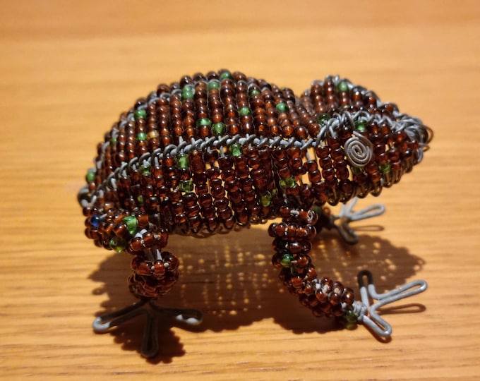 Beaded Frog Sculpture: African Wire Art - Fair Trade Decor