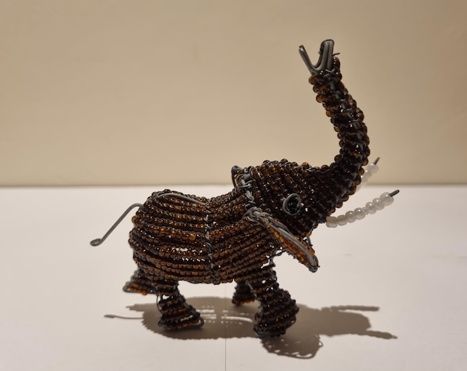 Handmade Beaded Elephant Figurine: African Wire & Glass Bead Sculpture
