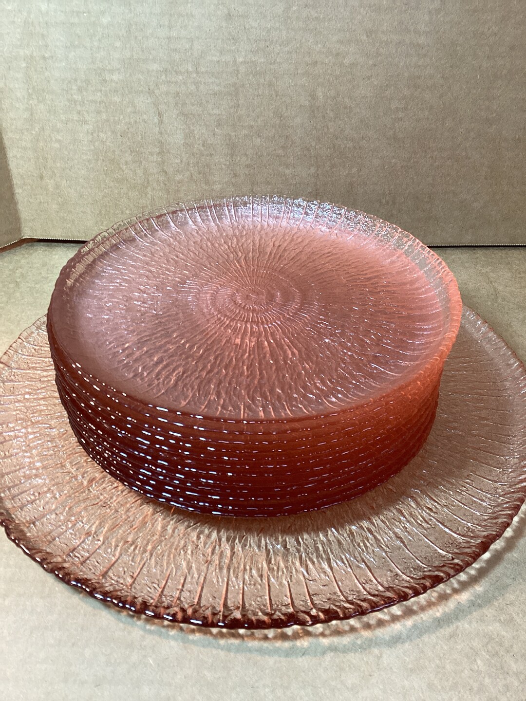 Vintage Solid Cut Glass Pink Platter With 12 Matching Etsy