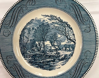 Vintage CURRIER & IVES “ The Old Grist Mill” underglaze print by Royal 10.5 inch plate