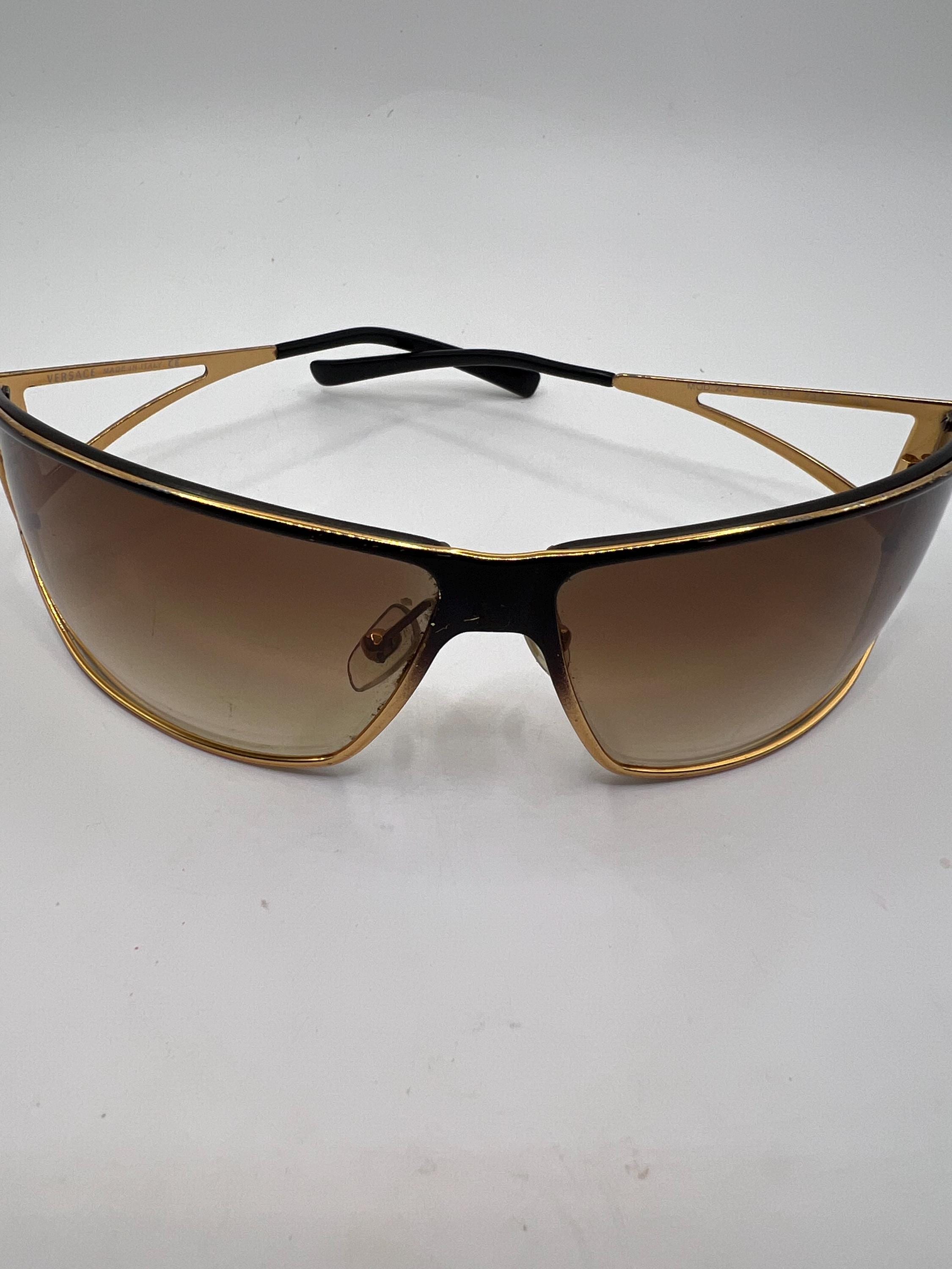 Vintage Versace Mod 2040 1166/13 Black And Gold Wrap Shield Sunglasses Y2K Italy ?? RARE Vintage 1990s Gianni Versace collection available  main image 2