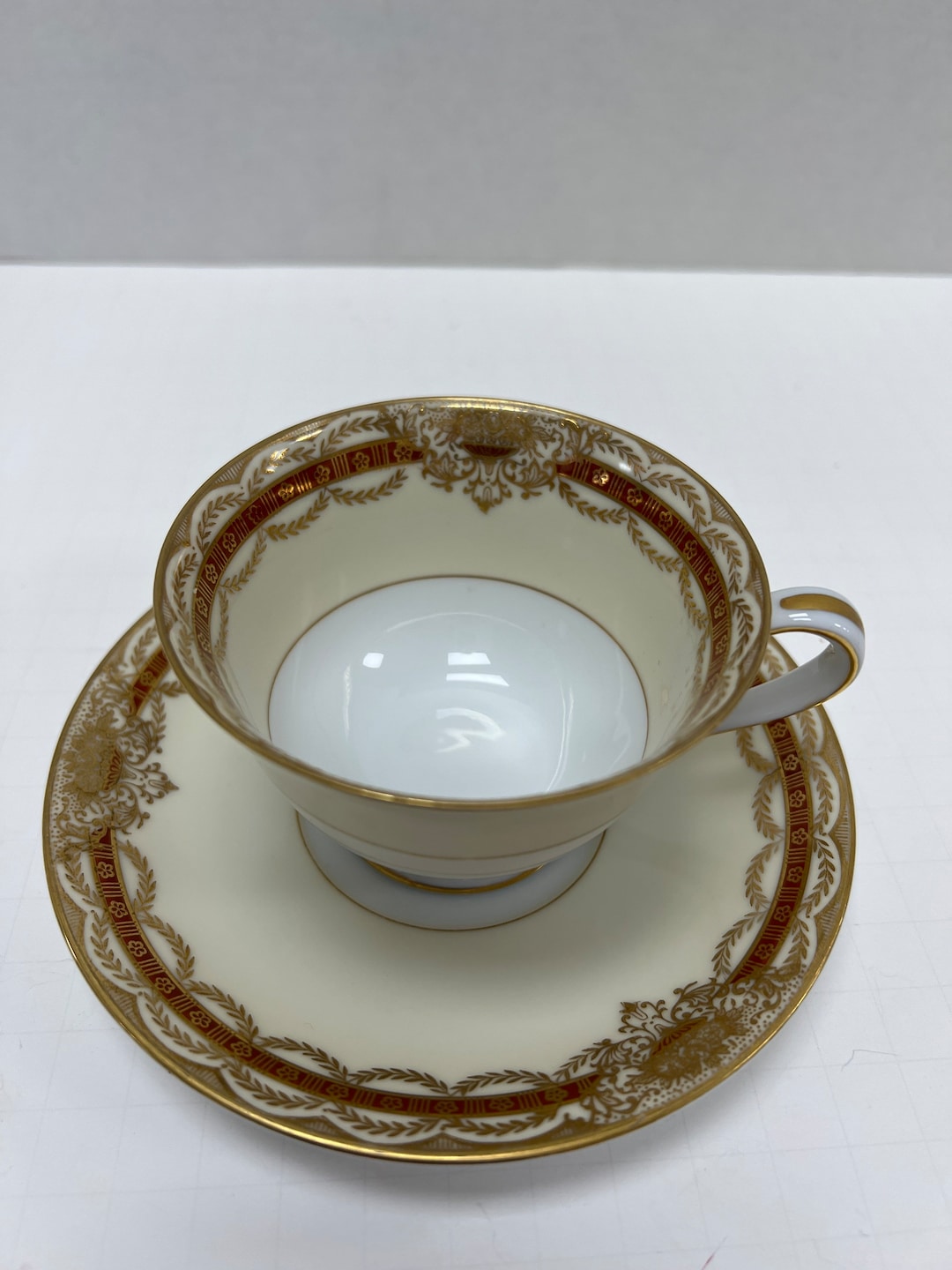 Noritake China Made in Japan Tea Set. Cream Burgundy and Gold Trim