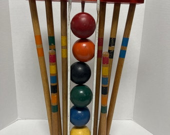 Vintage croquet set does not have the metal wickets South Bend Toy South Bend Indiana