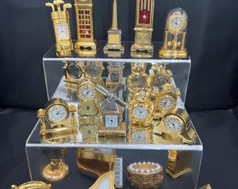Vintage Miniature Brass Clocks, Bulova, Quartz, Xanadu Designs, Working Clocks