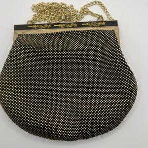 Vintage Beaded Purse: Gold & Black Floral Evening Bag