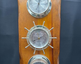 Vintage Springfield Weather Station: Thermometer, Barometer, Hygrometer (15.5" Wood)
