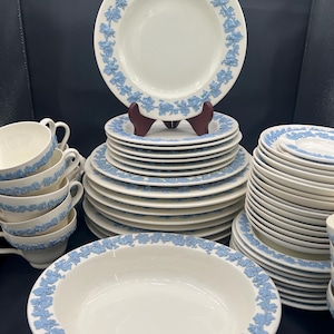 Vintage Wedgewood Queensware Embossed Plates, Bowl, Cups Saucers (Pattern #2243)