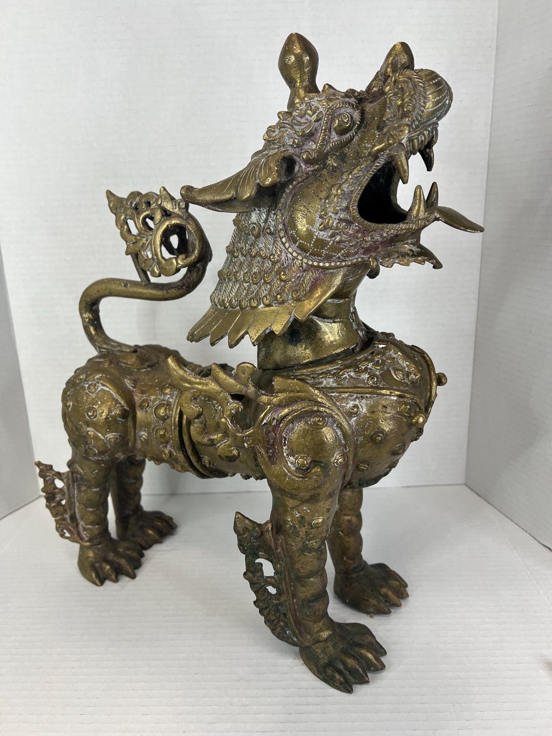 Vintage Cast Brass Chinese Guardian Lion Foo Dog Statue - Han Dynasty ...